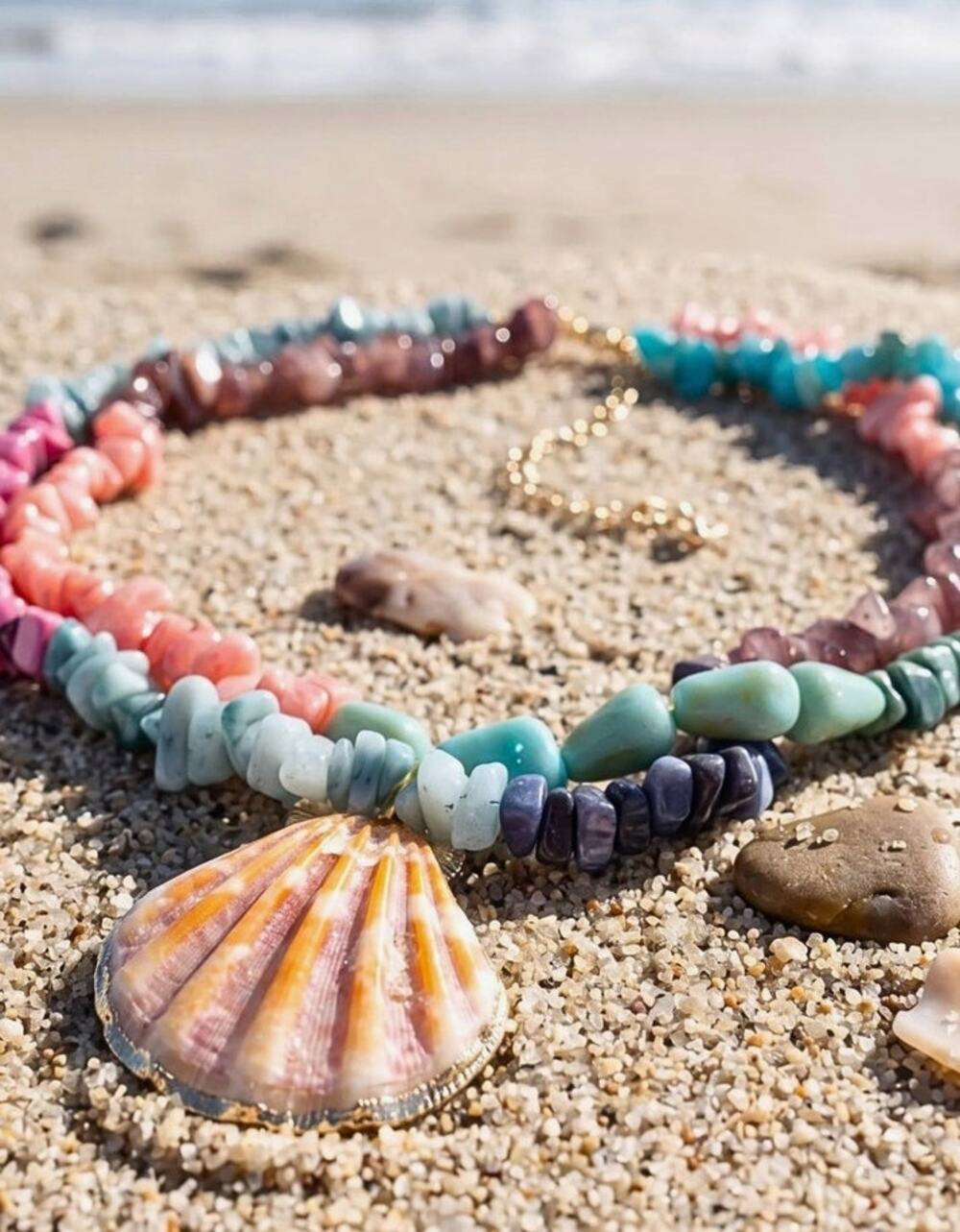 Coral Mirage Shell Pendant Necklace